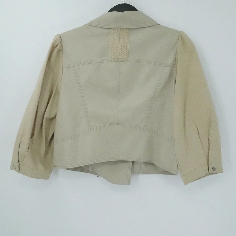Melissa Nepton Clover Jacket Womens M Khaki Beige Faux‎ Leather Puff Sleeve Moto